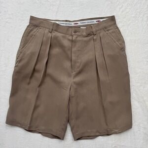 Tommy Bahama Shorts Mens 35 Brown Relax Silk Blend Pleated Herringbone Island